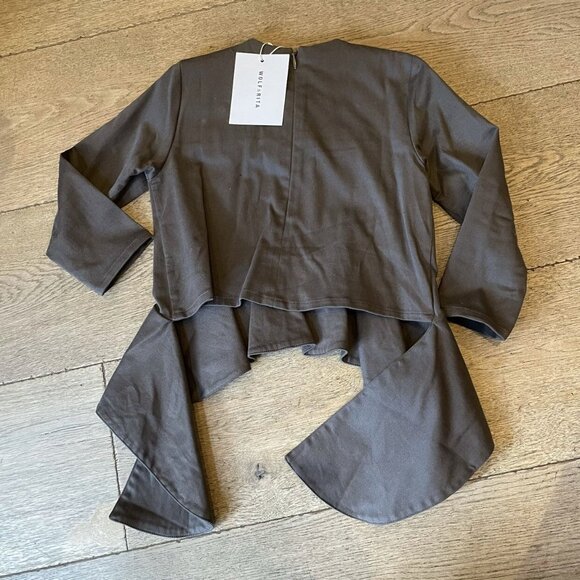 Wolf + Rita Dark Taupe Ruffle Shirt Blouse NEW - Picture 3 of 5